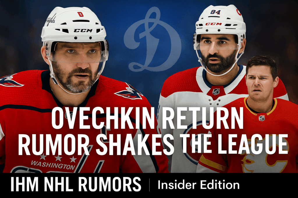 Alexander Ovechkin in Capitals jersey with Dynamo Moscow logo, Nazem Kadri in Canadiens concept, Dustin Wolf frustrated