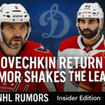 Alexander Ovechkin in Capitals jersey with Dynamo Moscow logo, Nazem Kadri in Canadiens concept, Dustin Wolf frustrated